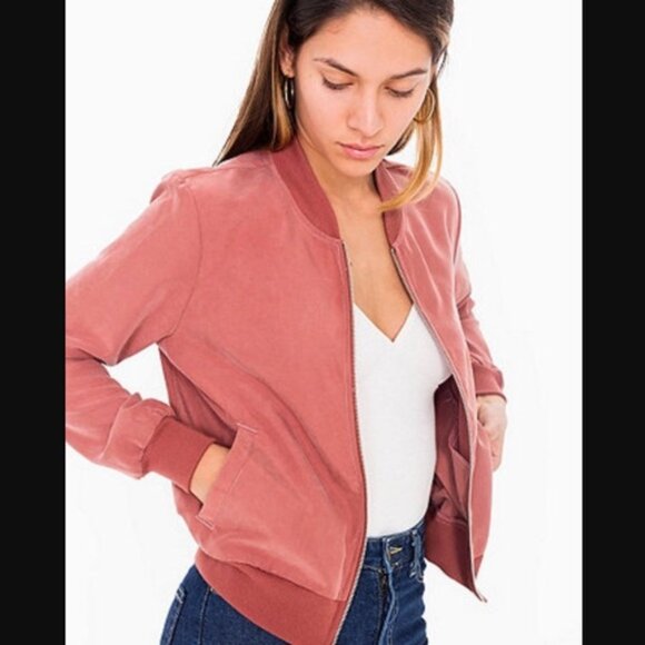 American Apparel • Amelia Red Sateen Crop Bomber Jacket • Size M - Picture 3 of 12